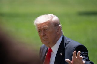 May 1, 2026, Washington, Dc, United States: US President Donald Trump arrives on the South Lawn of the White House to speak with members of the media before boarding Marine One in Washington, DC, USA, Friday, May 1, 2026. Trump voiced frustration with the