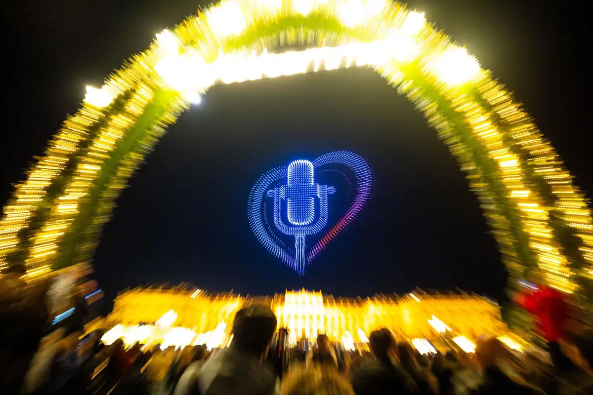 Drone show over Schönbrunn Palace during Eurovision 2026