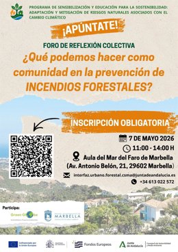 Cartel del foro sobre el papel de la ciudadanía en la prevención de incendios forestales que se celebra en Marbella.