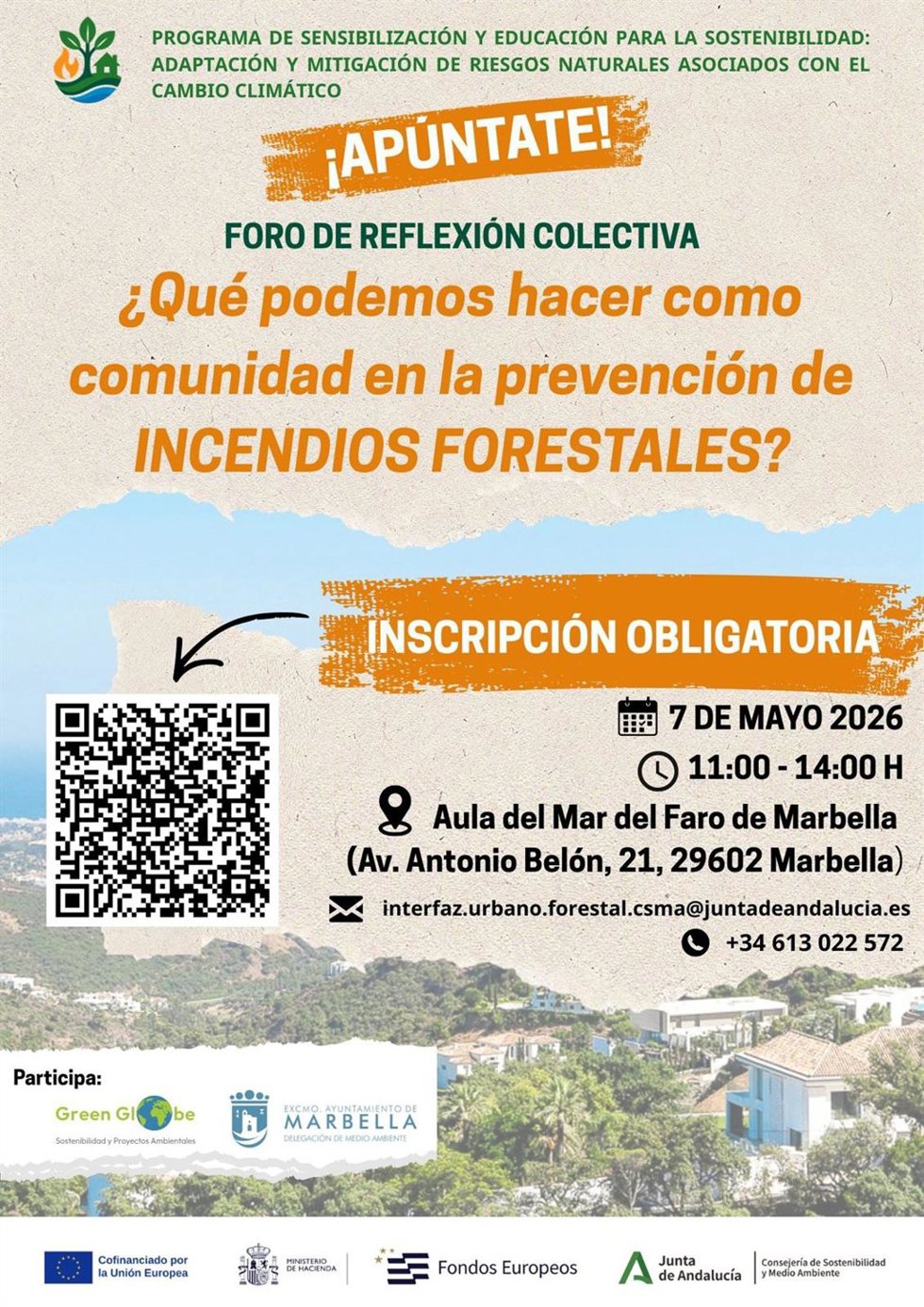 Cartel del foro sobre el papel de la ciudadanía en la prevención de incendios forestales que se celebra en Marbella.