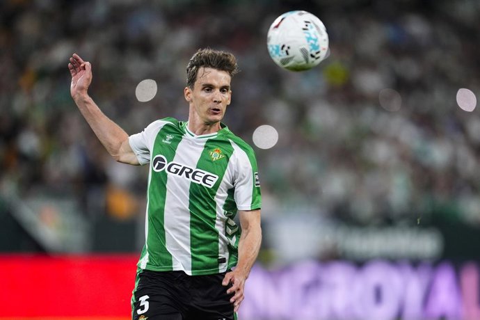 Diego Llorente of Real Betis in action during the Spanish league, LaLiga EA Sports, football match played between Real Betis and Real Madrid at La Cartuja stadium on April 24, 2026, in Sevilla, Spain.