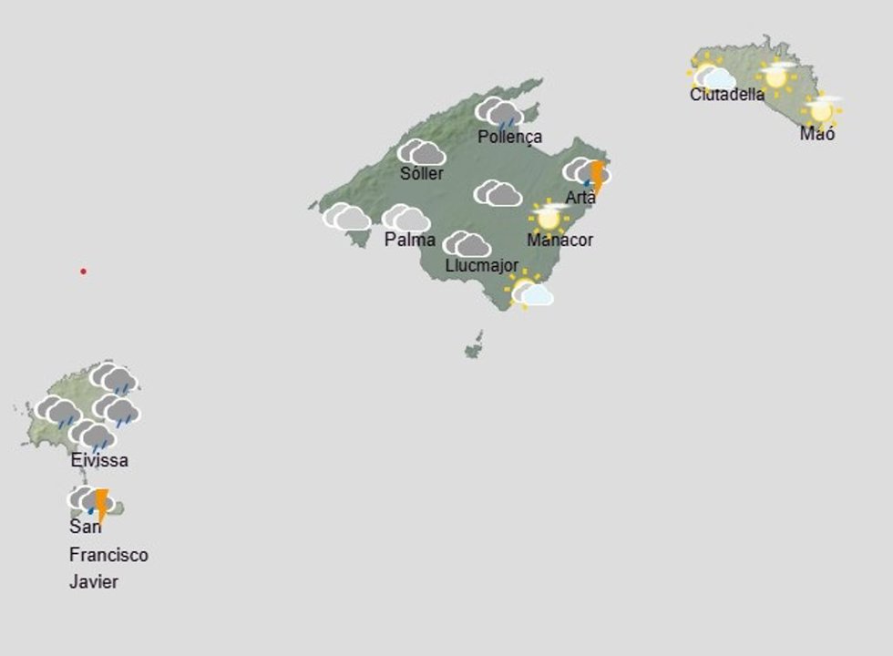Mapa de la previsión meteorológica de la Aemet en Baleares.