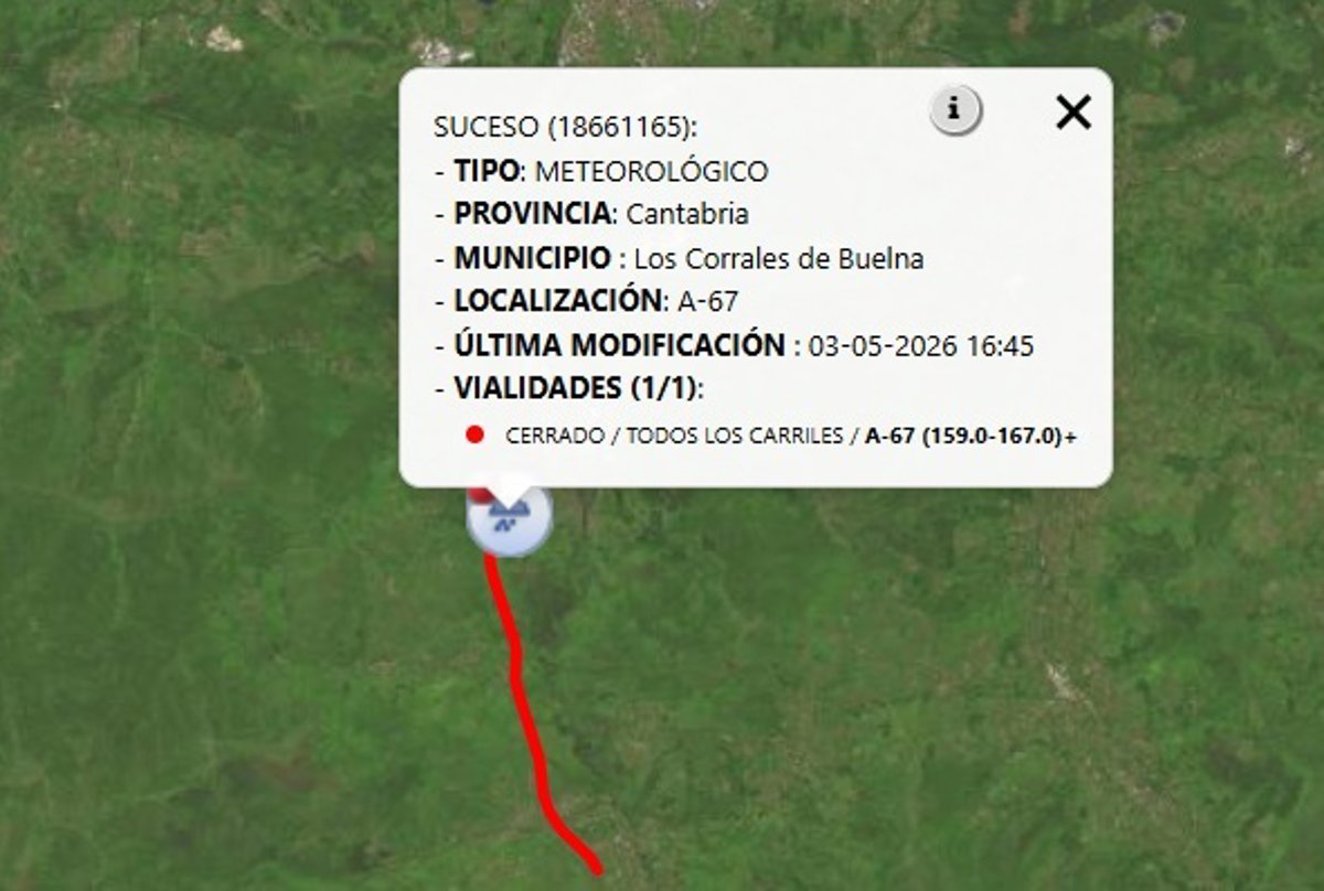 Un accidente múltiple implica a 16 vehículos en la A-67 tras una granizada  repentina 