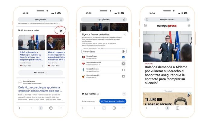 Cómo elegir a Europa Press como Fuente Preferida en el buscador