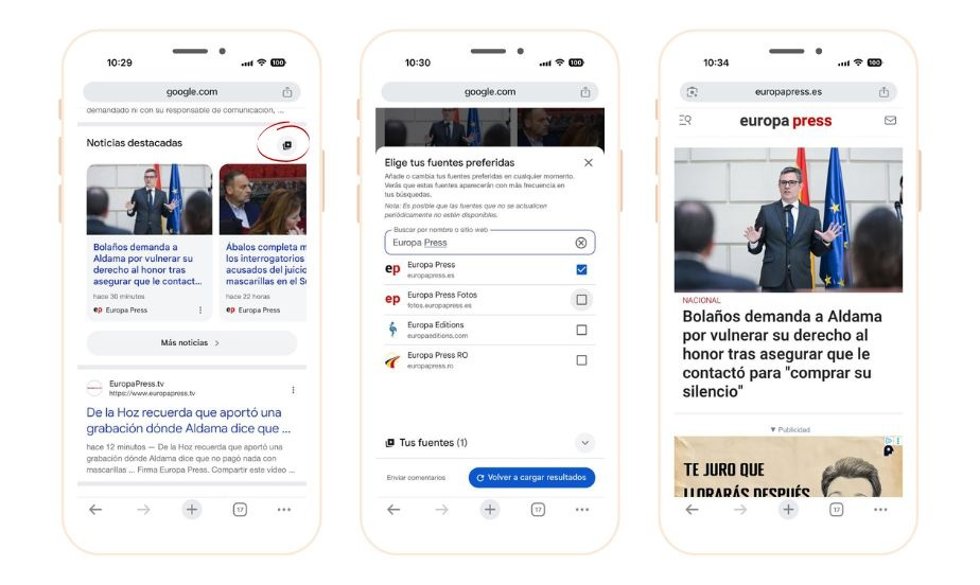 Cómo elegir a Europa Press como Fuente Preferida en el buscador