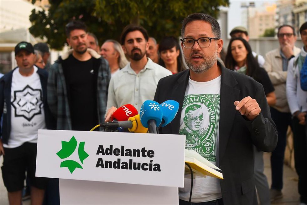 El candidato de Adelante Andalucía a la Presidencia de la Junta de Andalucía, José Ignacio García, durante el acto público de apertura de campaña .