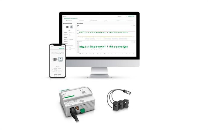 Sistema FAG OPTIME E-CM, con una unidad de medición y los sensores para detectar la corriente