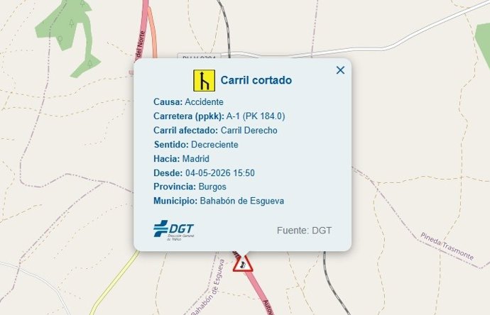Gráfico difundido por el 112 con datos del corte de un carril de la A-1