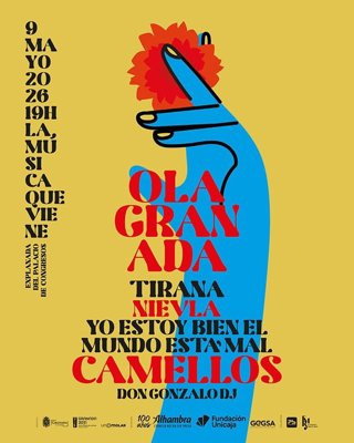 Cartel con la propuesta musical gratuita de Ola para el sábado en la explanada del Palacio de Congresos con la actuación estelar de Camellos. Esta cita estará precedida el viernes, en el Cuarto Real de Santo Domingo, por una mesa de la industria musical.