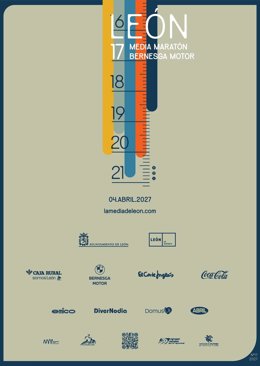 Cartel de la XVII Media Maratón León Bernesga Motor, que se celebrará en abril de 2027.