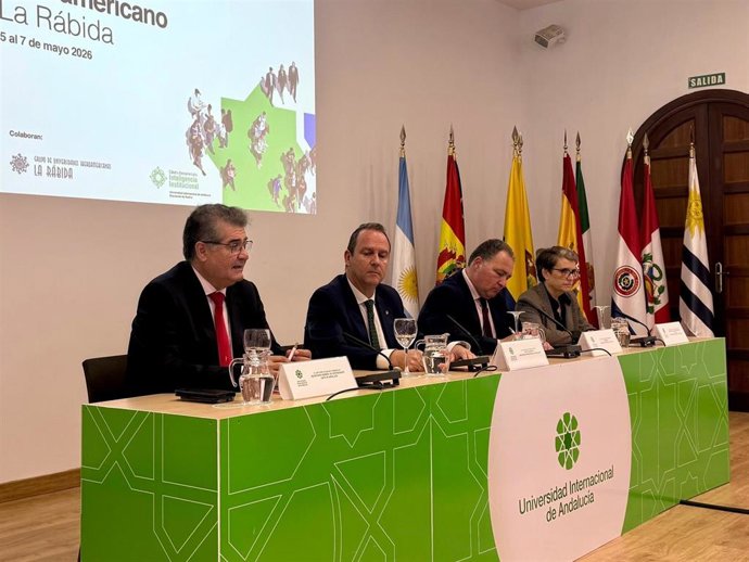 El secretario general de Universidades de la Consejería de Universidad, Investigación e Innovación, Antonio Posadas, durante la celebración del III Encuentro Iberoamericano La Rábida.