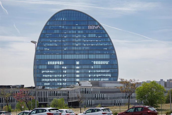 Archivo - Fachada del banco del BBVA en la ciudad del BBVA, a 10 de abril de 2023, en Madrid (España). 