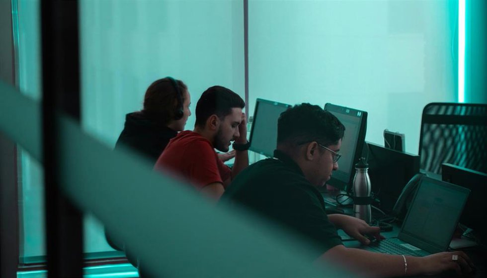 Trabajadores de una empresa delante del ordenador