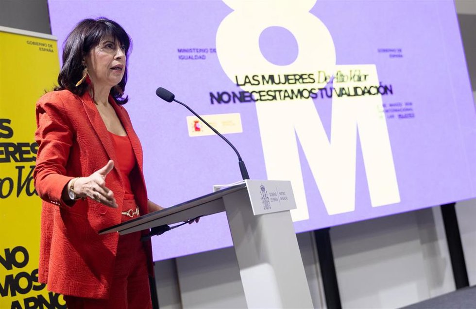 Archivo - La ministra de Igualdad, Ana Redondo, durante la presentación en rueda de prensa de la campaña institucional con motivo del 8M, a 2 de marzo de 2026, en Madrid (España).