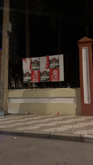 Carteles electorales del PSOE parcialmente arrancados en un municipio de la provincia de Almería.
