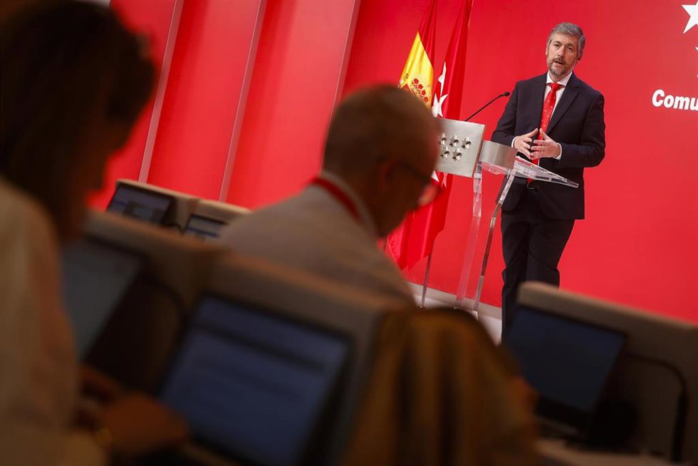 El consejero de Presidencia, Justicia y Administración Local, Miguel Ángel García Martín, en la rueda de prensa posterior al Consejo de Gobierno del 6 de mayo de 2026.