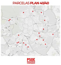 Mapa de las 19 parcelas municipales que forman parte del Plan 40/40