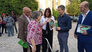 La portavoz de campaña del PSOE-A para las elecciones del 17 de mayo y candidata por Jaén, Ángeles Férriz, durante el reparto electoral.