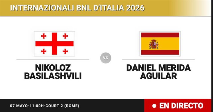 Nikoloz Basilashvili - Daniel Merida Aguilar: resumen y estadísticas del partido de Sesentaicuatroavos de final de Internazionali BNL d'Italia