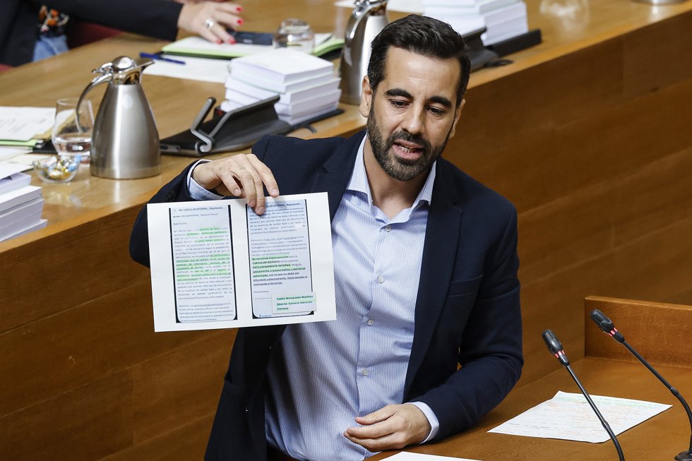 El síndic del PSPV-PSOE, José Muñoz, durante una sesión de control al 'president', Juanfran Pérez Llorca, a 7 de mayo de 2026, en Valencia, Comunidad Valenciana (España).