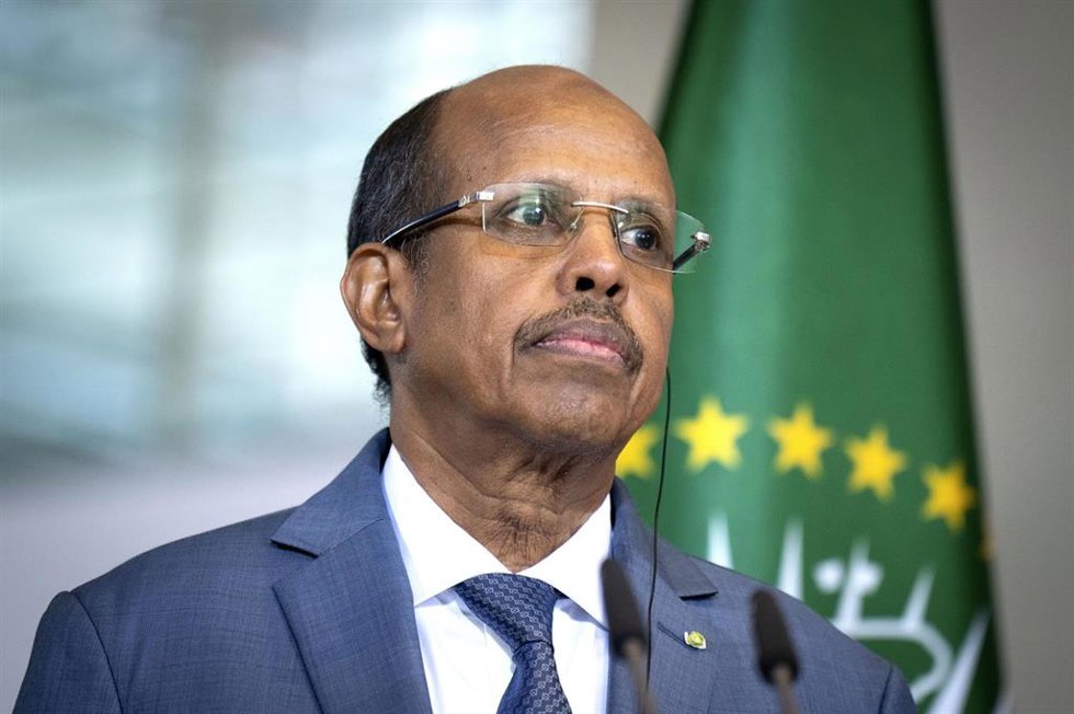 El presidente de la Comisión de la Unión Africana, Mahmoud Ali Youssouf, durante una visita oficial a Alemania en abril de 2026 (archivo)