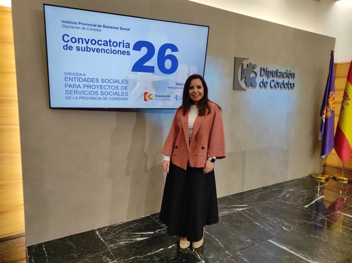 La delegada de Derechos Sociales en la Diputación de Córdoba, Irene Aguilera, durante la presentación de la convocatoria de subvenciones.