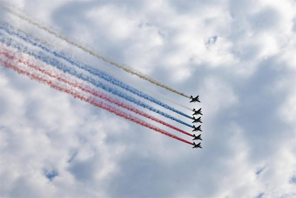 Imagen de archivo de varios cazas de la Fuerza Aérea de Rusia durante unas maniobras de entrenamiento previas al Día de la Victoria.