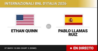 Ethan Quinn - Pablo Llamas Ruiz: resumen y estadísticas del partido de Sesentaicuatroavos de final de Internazionali BNL d'Italia