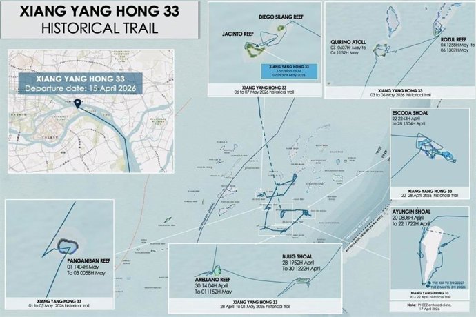 Gráfico de la Guardia Costera filipina sobre las actividades del buque chino 'Xiang Yang Hong 33'
