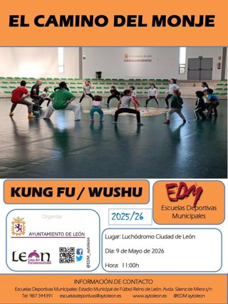 La Escuela Deportiva de Kung Fu celebrará este sábado la actividad 'El camino del monje' en el Luchódromo Ciudad de León.