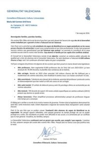 PSPV y Compromís acusan a Ortí de incumplir la Ley de Publicidad Institucional por la carta a familias sobre la huelga