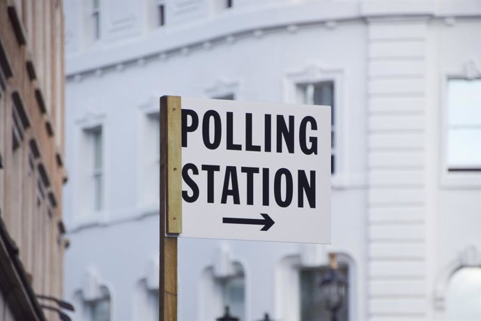 May 6, 2026, London, United Kingdom: A Polling Station sign is seen in Central London ahead of the local council elections, which will take place on the 7th of May.