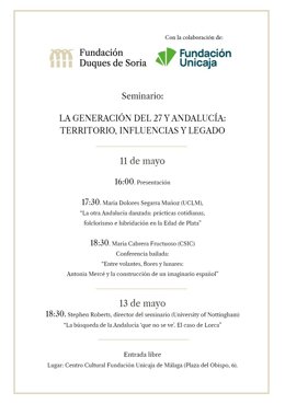 Cartel del seminario La Generación del 27 y Andalucía: territorio, influencias y legado'.