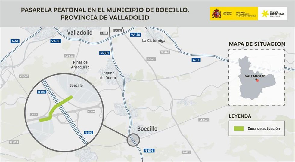Transportes adjudica la construcción de una pasarela peatonal en Boecillo, con un presupuesto de 2,74 millones de euros