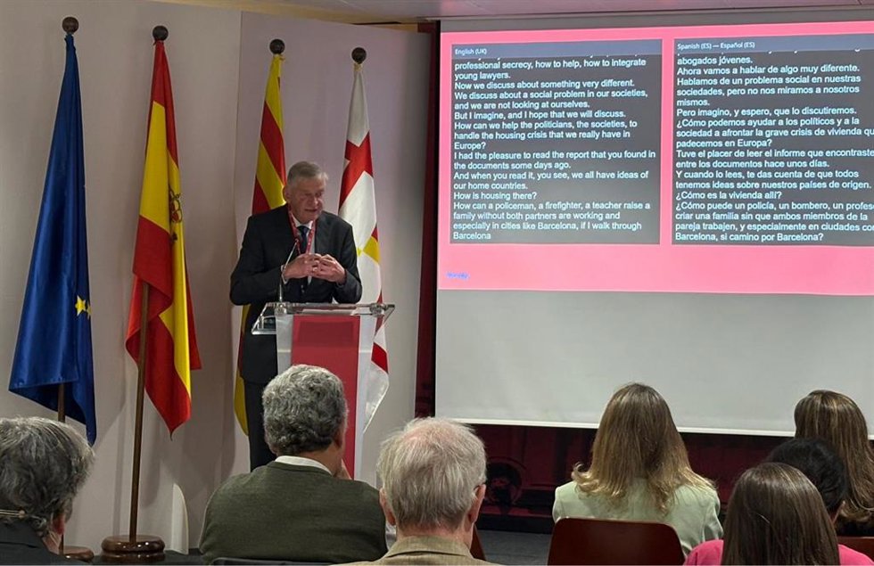 El presidente de la Fédération des Barreaux d'Europe (FBE) y decano del Colegio de Abogados de Frankfurt, el abogado especializado en construcción en Alemania, Michael Griem, en los 'Encuentros de Barcelona-Memorial Jacques Henry' impulsados por el ICAB