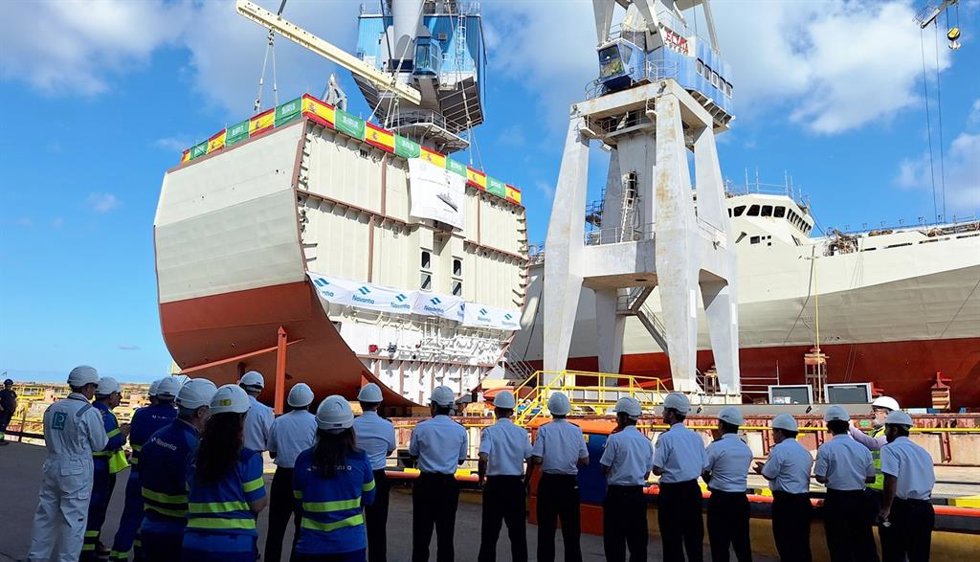 Acto de puesta de quilla de la séptima corbeta para Arabia Saudí en el astillero de Navantia en San Fernando (Cádiz)