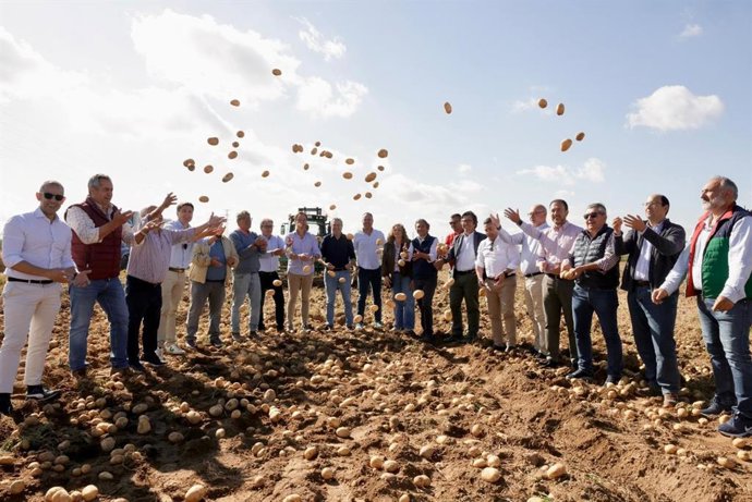 Imagen del inicio de campaña de la Patata Nueva en La Rinconada, con la presencia del presidente de la Diputación de Sevilla, Javier Fernández.