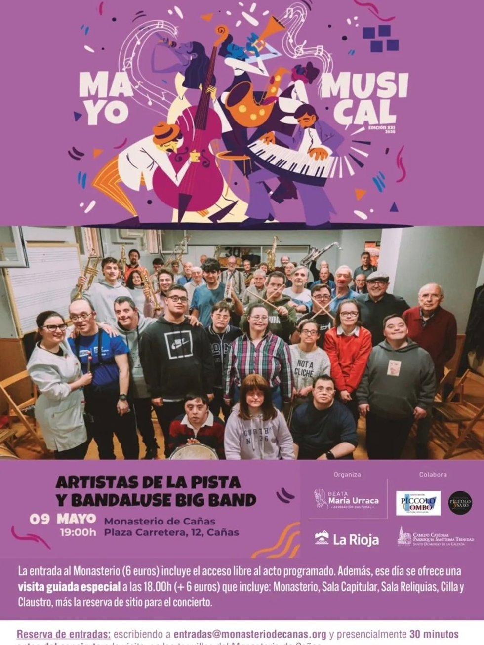 Artistas de la Pista y Bandaluse Big Band ofrecen a un concierto en la Abadía Cañas.