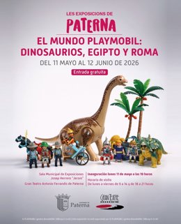 Cartel exposición 'El mundo Playmobil. Dinosaurios, Egipto y Roma'