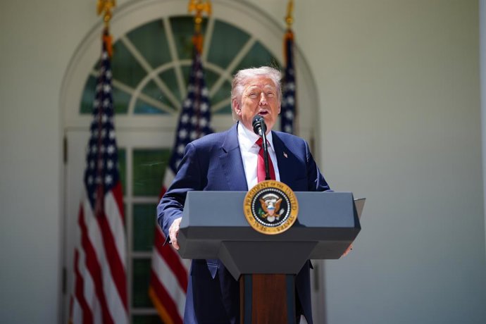 May 8, 2026, Washington, District Of Columbia, USA: United States President Donald J Trump makes remarks at an event he is hosting for a group including Gold Star Mothers and Angel Mothers to honor Mother's Day 2026, in the Rose Garden of the White House 