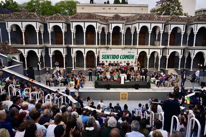 El presidente de Vox, Santiago Abascal, participa en un acto de campaña electoral en Marbella (Málaga)