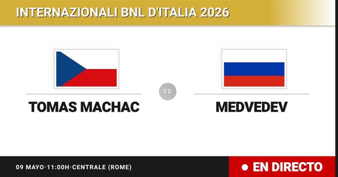 Tomas Machac - Daniil Medvedev: resumen y estadísticas del partido de Treintaidosavos de final de Internazionali BNL d'Italia