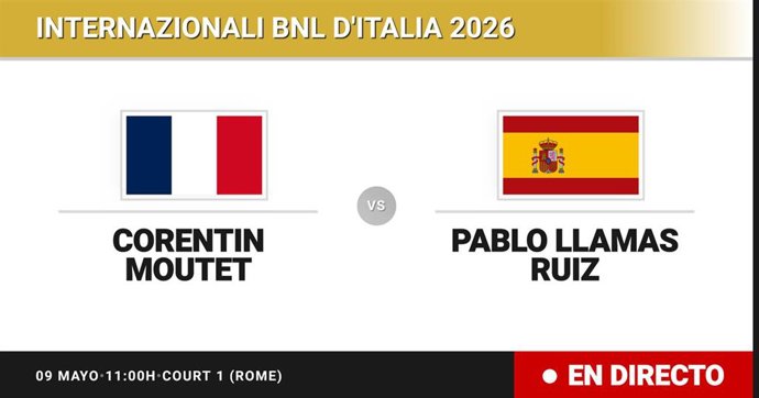 Corentin Moutet - Pablo Llamas Ruiz: resumen y estadísticas del partido de Treintaidosavos de final de Internazionali BNL d'Italia
