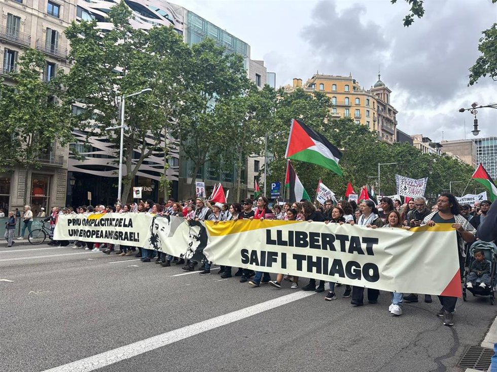 Manifestación en Barcelona para pedir la liberación de los activistas de la Global Sumud Flotilla
