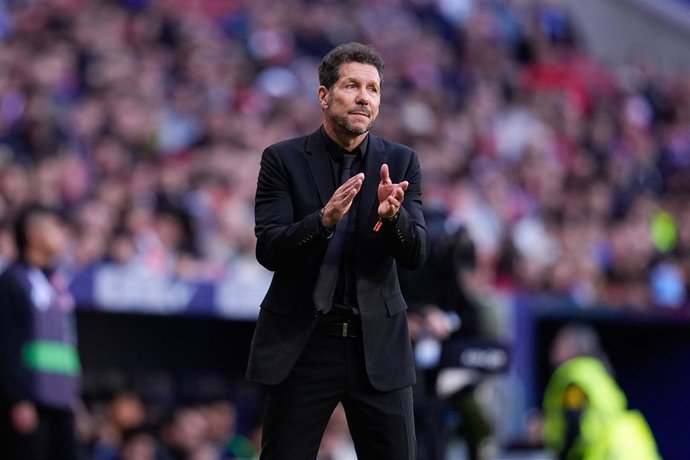 Diego Pablo Simeone, head coach of Atletico de Madrid, gestures during the Spanish League, LaLiga EA Sports, football match played between Atletico de Madrid and RC Celta de Vigo at Riyadh Air Metropolitano stadium on May 09, 2026, in Madrid, Spain.