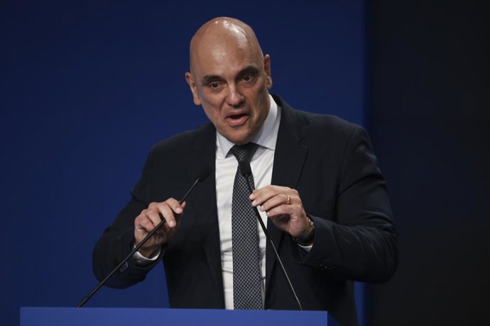 Archivo - December 12, 2025, Sao Paulo, Sao Paulo, Brasil: Sao Paulo (SP), 12/12/2025 Ãâ" Media/Television/SBT News Ãâ" The Minister of the Supreme Federal Court of Brazil, Alexandre de Moraes, during SBT News in Sao Paulo, during an event marking t