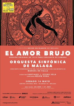 Cartel del concierto 'El Amor Brujo' en el Centro Cultural MVA de Diputación de Málaga.