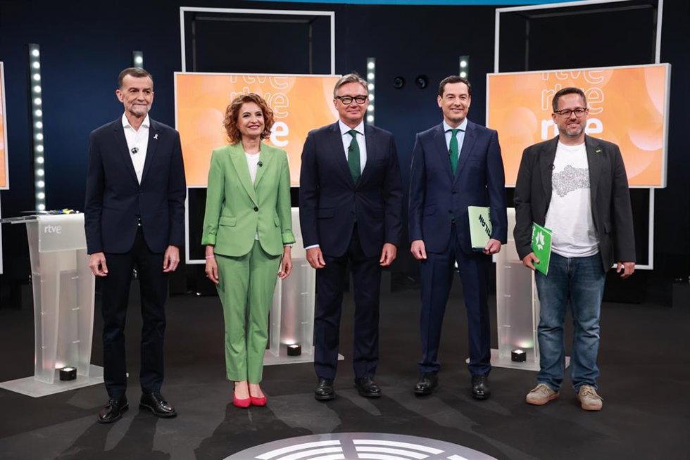 Los cinco candidatos a la Presidencia de la Junta de Andalucía en el debate electoral celebrado en RTVE.
