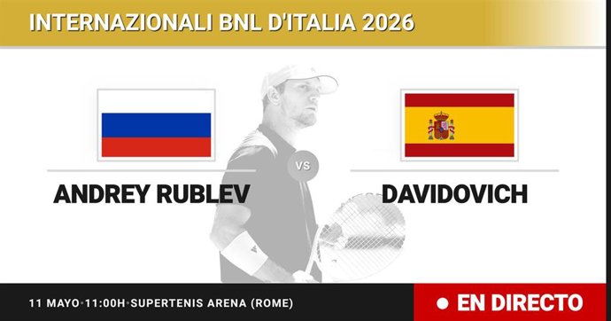Andrey Rublev - Alejandro Davidovich Fokina: resumen y estadísticas del partido de Dieciseisavos de final de Internazionali BNL d'Italia