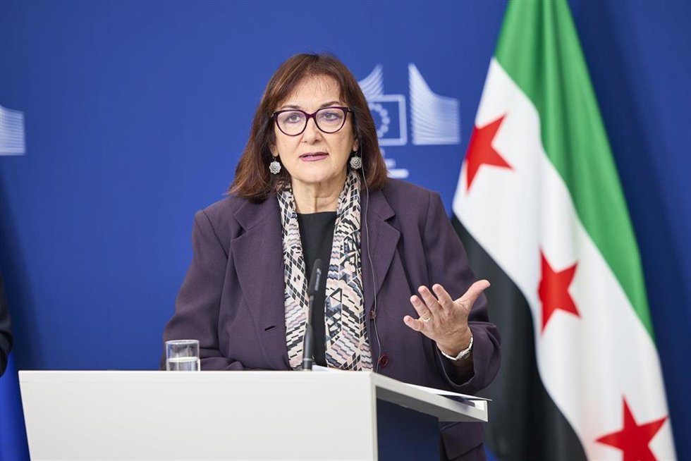 La comisaria europea para el Mediterráneo, Dubravka Suica, en una rueda de prensa desde Bruselas